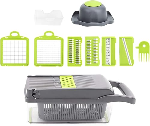 Miniatura 7 de Picador de verduras, picador de cebolla, rebanadora de mandolina, Pro 12 en 1profesional picador de alimentos multifuncional picador de verduras y