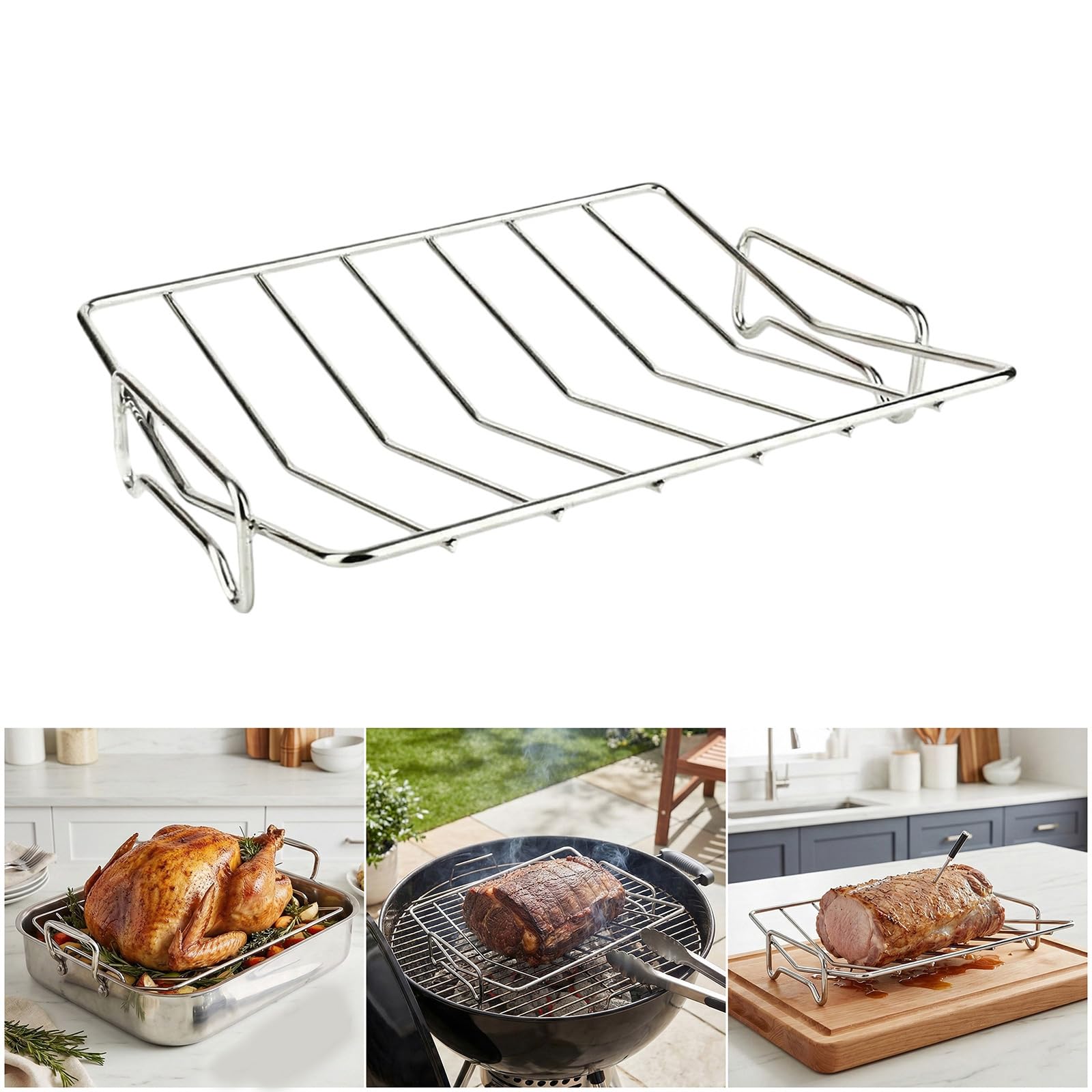 V-SD Support multi-usage en acier inoxydable pour rôtir barbecue, viande, volaille et plus encore – Idéal pour cuisiner et servir
