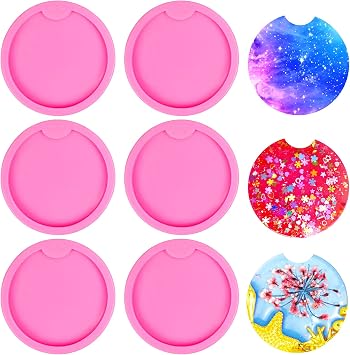 Jmkcoz 6 Pcs Silicone Car Coasters Mold Keychain Pendant Mold DIY Round Cup Coaster Molds Epoxy Resin Casting Mold for Crafts Homemade Coaster, Drink Coasters, Cup Mats, Home Decoration
