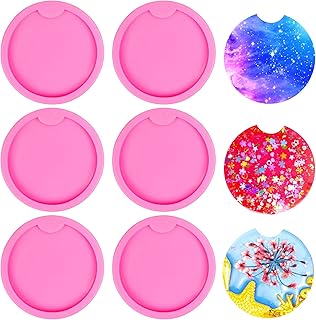 6 Pcs Silicone Car Coasters Mold Keychain Pendant Mold DIY Round Cup Coaster Molds Epoxy Resin Casting Mold for Crafts Homemade Coaster, Drink Coasters, Cup Mats, Home Decoration