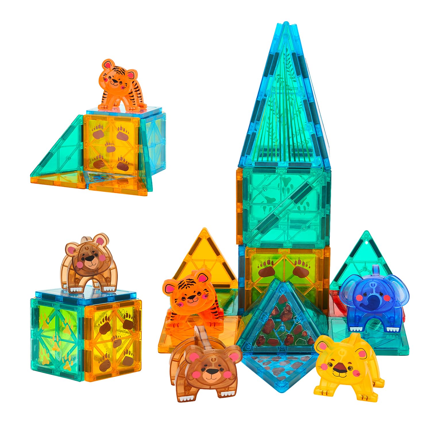 Amazon Brand - Jam & Honey 16 Pieces Magnetic Building Jungle Safari Tiles Construction Set for Kids | STEM Toy | Magnetic Toys | Great Birthday Gift | Toys for Kids |Educational & Creative Toy