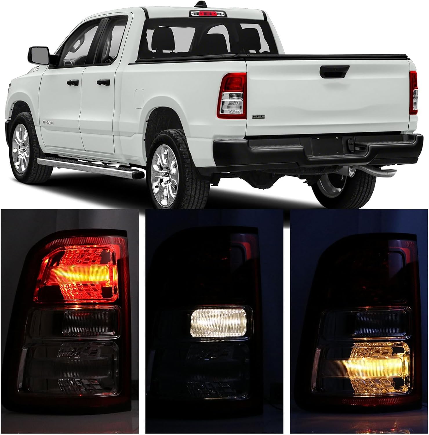 Tail Light Chrome Bezel Compatible With 2019-2023 Dodge Ram 1500 Left Driver Side Taillight Replace 55112989AE