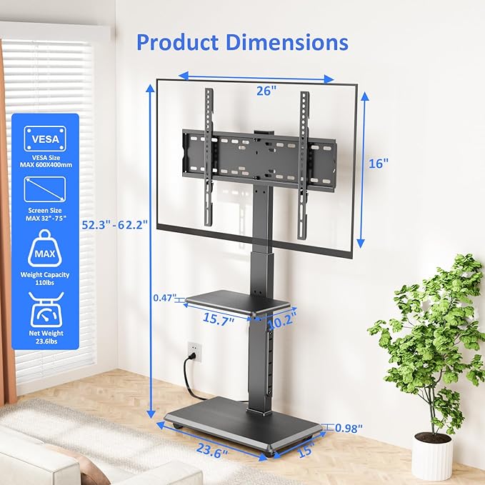 Soporte de Piso para TV Afaloona, Ruedas y Enchufe, 32-75 pulgadas miniatura 2