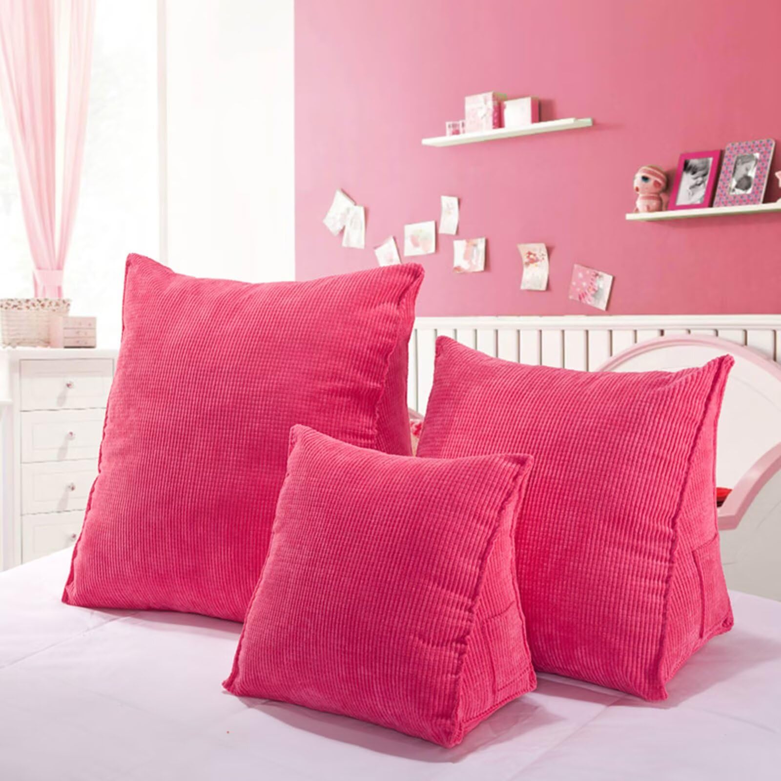 GOUTO Ergonomic Triangular Wedge Pillow for Adults, Plush Back Support Cushion, Versatile Backrest Cushions for Sofa, Bed, Office Chair (Red, Large Size)