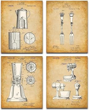 Original Kitchen Patent Art Prints - Set of Four Photos (8x10) Unframed - Makes a Great Kitchen or Diner Decor and Gift Under $20