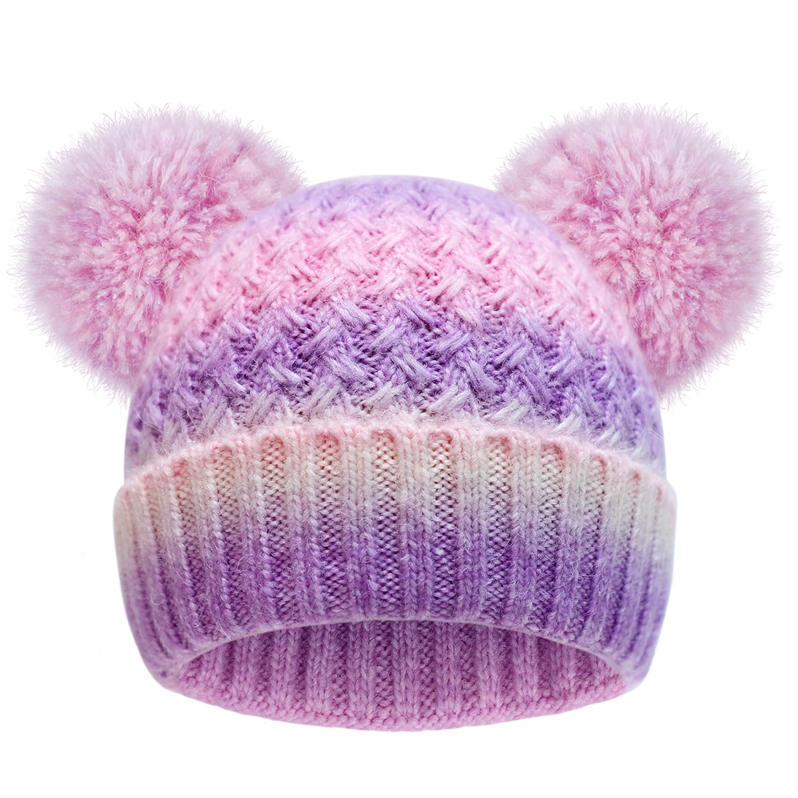 Kids Winter Hat Warm Knitted Beanies with Double Pom Pom Thick Ski Cap for Boys Girls 7-12 Years