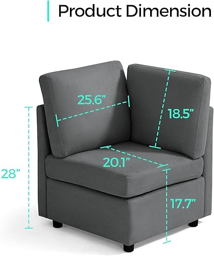 Miniatura 2 de LINSY HOME Sofá modular modular con almacenamiento, sofá seccional lavable con fundas intercambiables, asiento de esquina para sofá modular, gris