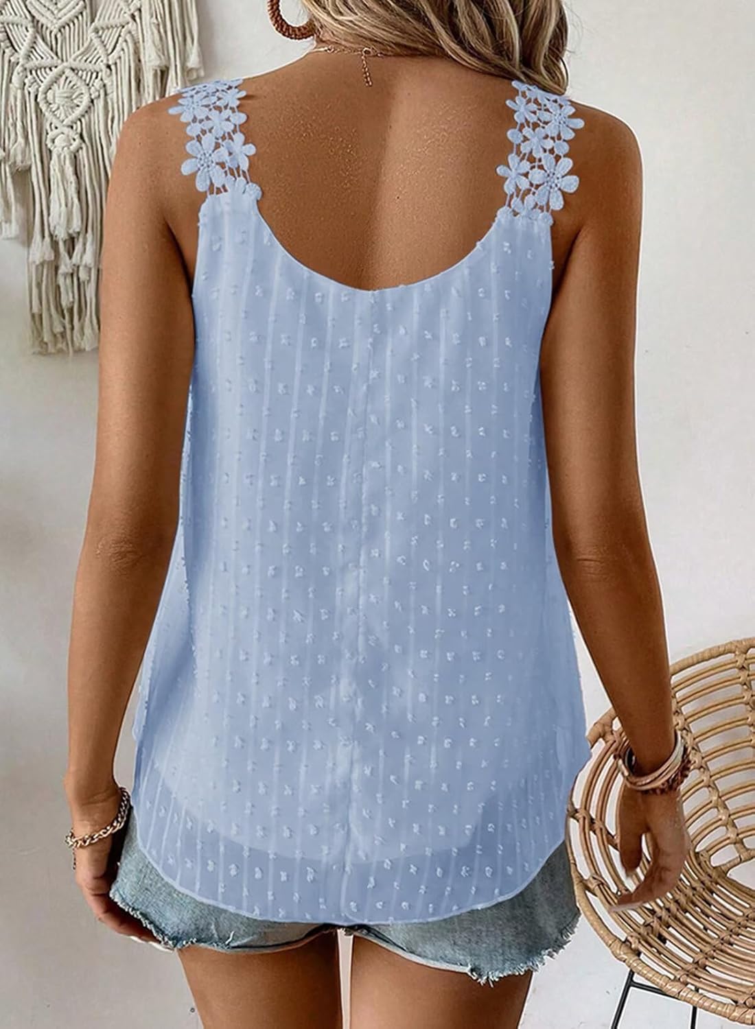 Womens Tank Tops Flowy Sleeveless Summer Boho Tank Top for Women Casual Crewneck Strap Lace Camisole Shirts - Image 3