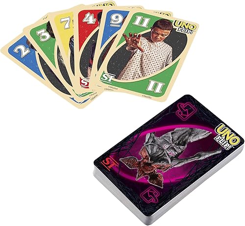Miniatura 2 de Mattel Games UNO Flip! Stranger Things - Juego de cartas para adultos y adolescentes con tarjetas de doble cara, mundo real contra revés