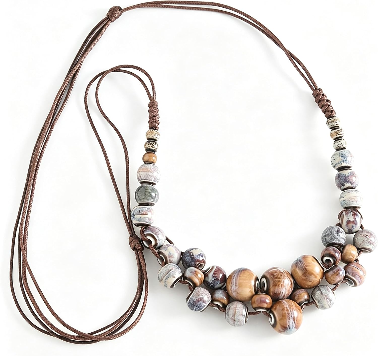 keekingdomBrown Beaded Necklace Boho Adjustable Handmade Bead Pendant