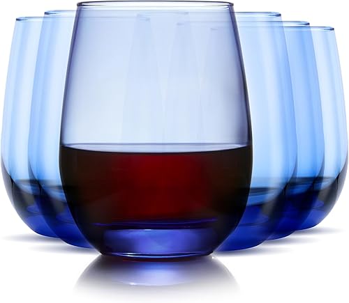 Libbey Classic Blue - Copas de vino multiusos sin tallo, 15.25 onzas, juego de 6