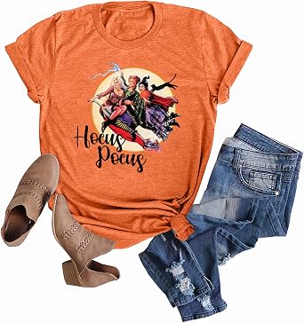 Anbech Womens Hocus Pocus Halloween T-Shirt Sanderson Sisters Print Classic Movie Tee Tops