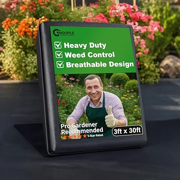 HOOPLE 3ft x 30ft Heavy Duty Weed Barrier Landscape Fabric Commercial Grade Non Woven Ground Cover for Weed Control, Garden, Driveway & Erosion Prevention High Permeability & Easy to Cut
