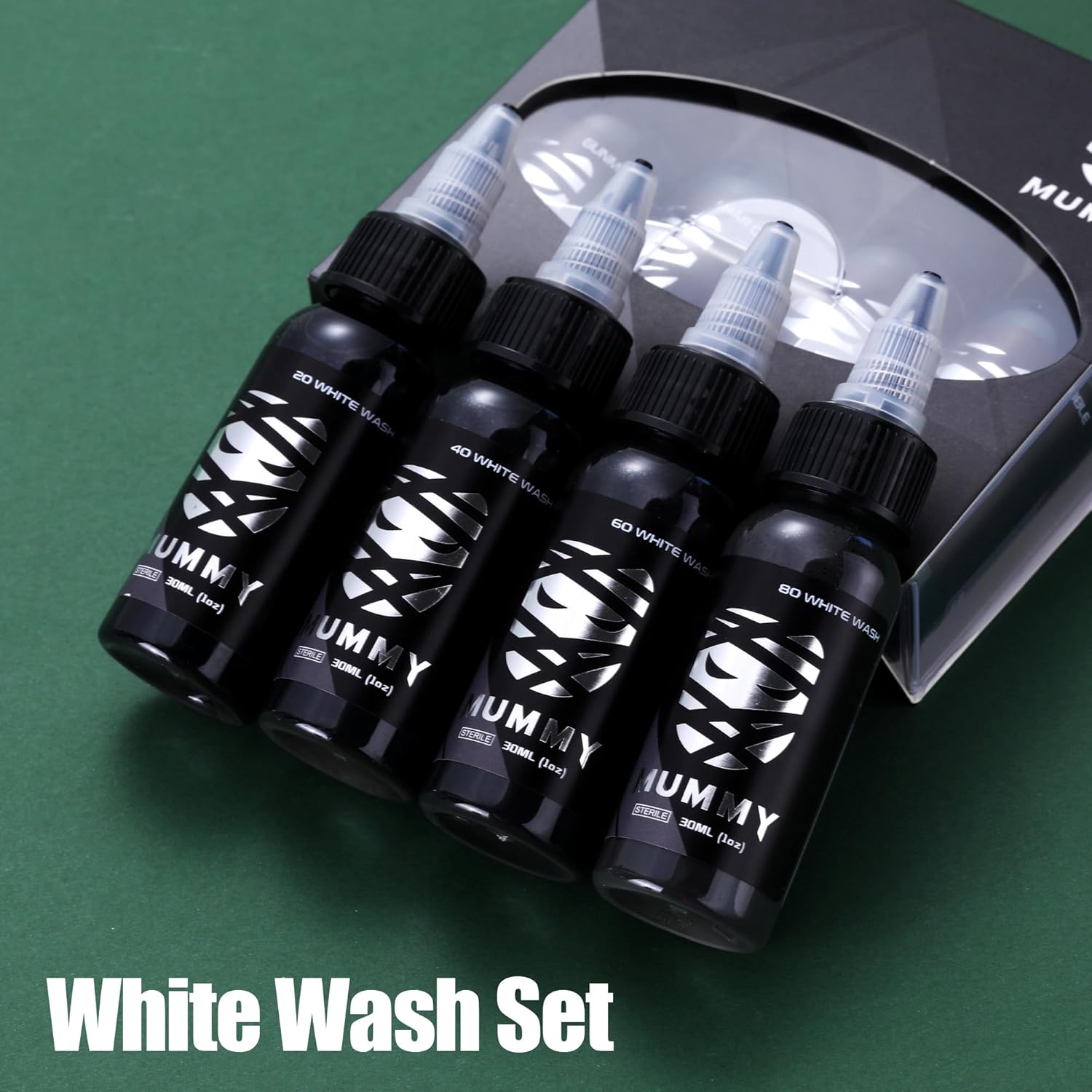 Mummy USA Custom Tattoo Ink Whitewash Set,4 Bottles(1oz Each),Evenly Long Lasting Vibrant and Bright,No Irritation