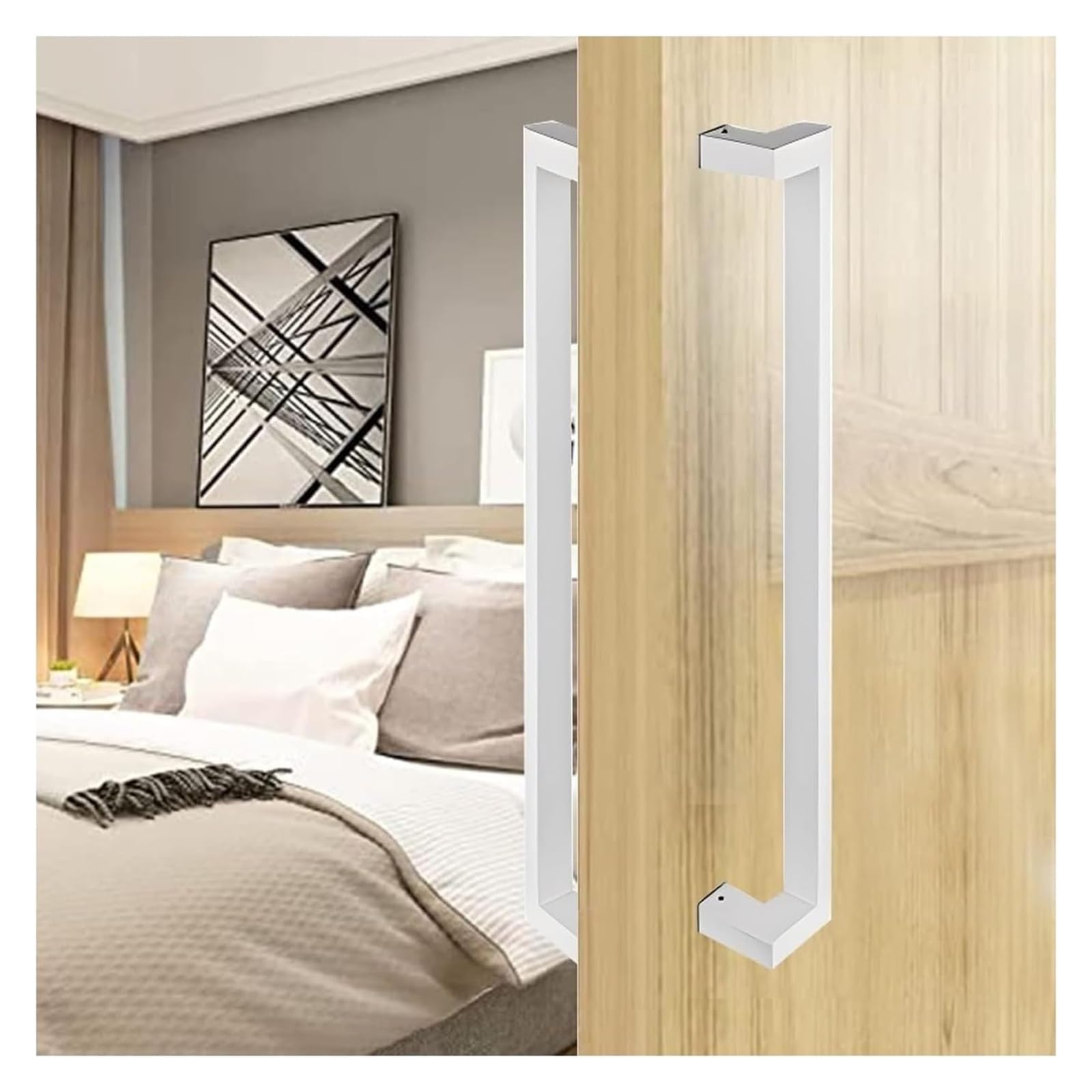 CWCQGH Push Pull Door Handle, Sliding Barn Door Handles, Entry Stainless Steel Sliding Glass Door Pull Push Handles, Easy Install,White-Length 60cm