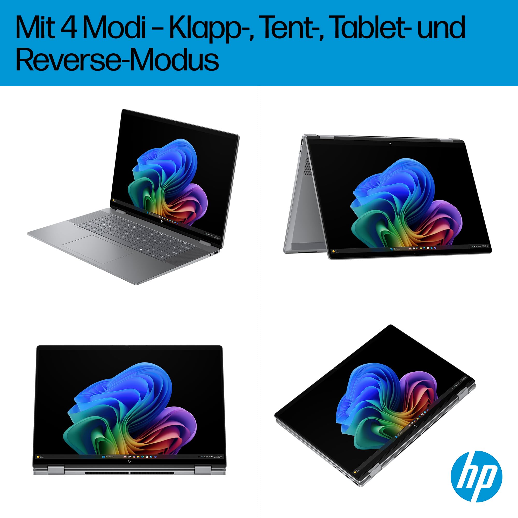 HP OmniBook X Flip 2in1 Laptop AMD Ryzen AI 5 340 16" WUXGA Touchscreen 16GB 512GB SSD Win11 Silber