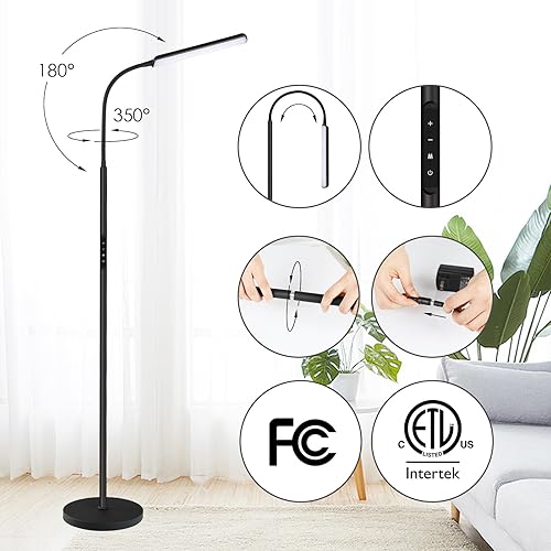 Miniatura 8 de Dimunt - Lámpara de pie LED, brillante, de 15 vatios, para sala de estar, con temporizador de 1 hora, con color y brillo ajustable a 3000-6000 K,