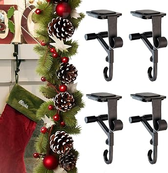 Heavy Duty 2-in-1 Garland and Stocking Hangers - Adjustable Length Garland Hanger - Garland Hangers for Mantle No Drill Installation - Clamp Hook,4 pcs