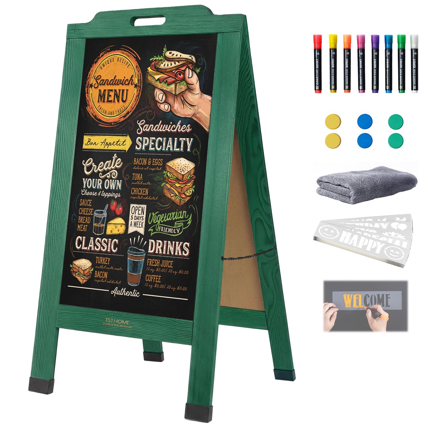 Magnetic Portable A-Frame Chalkboard Signs, 40" × 20", Green