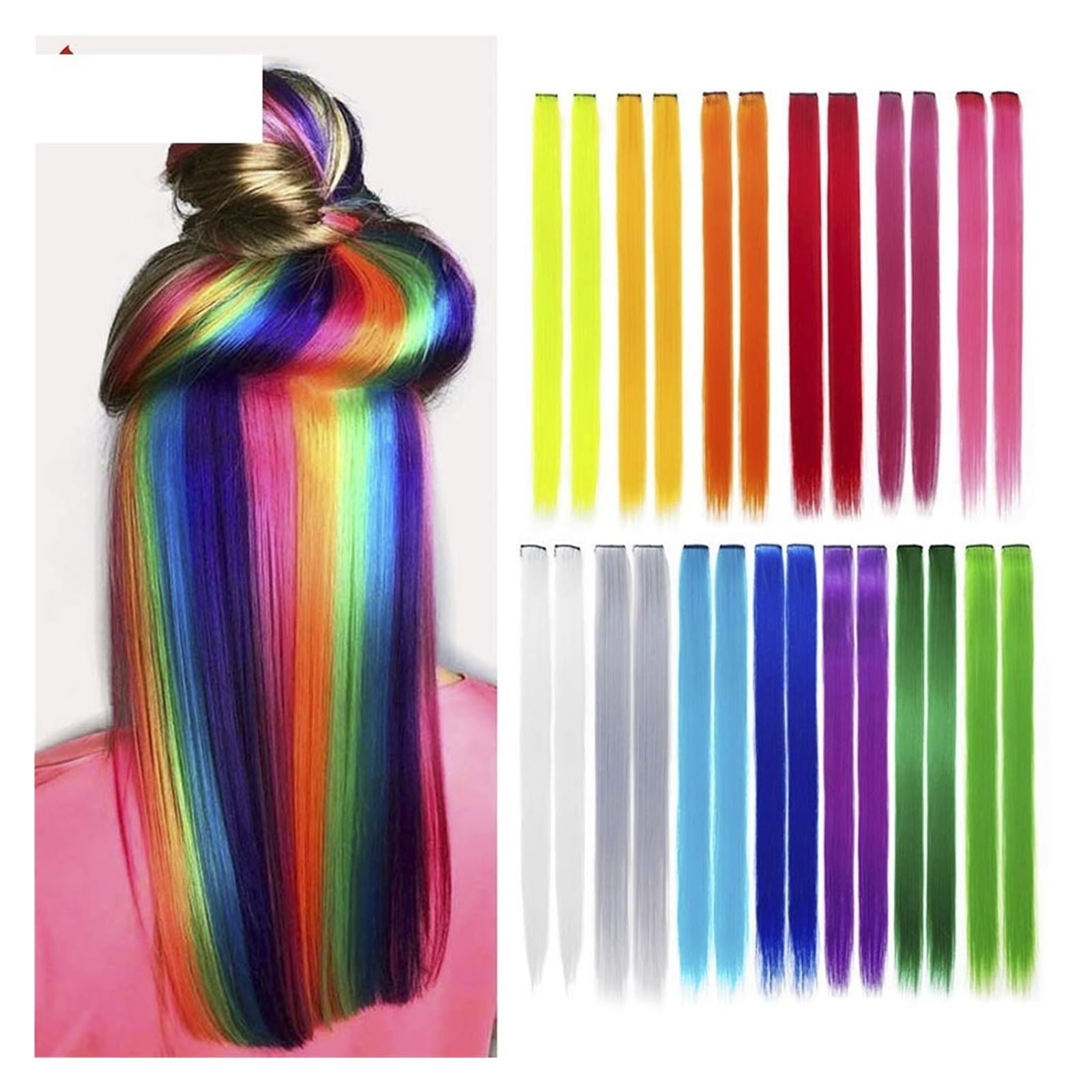 Extension de cheveux en plumes 5 pcs Extensions de Cheveux à Clip Synthétiques Droite Mèches de Cheveux Synthétiques Longs Cheveux Ombre Rose Violet Rouge Bleu (Color : Q 29, Size : 20inches)