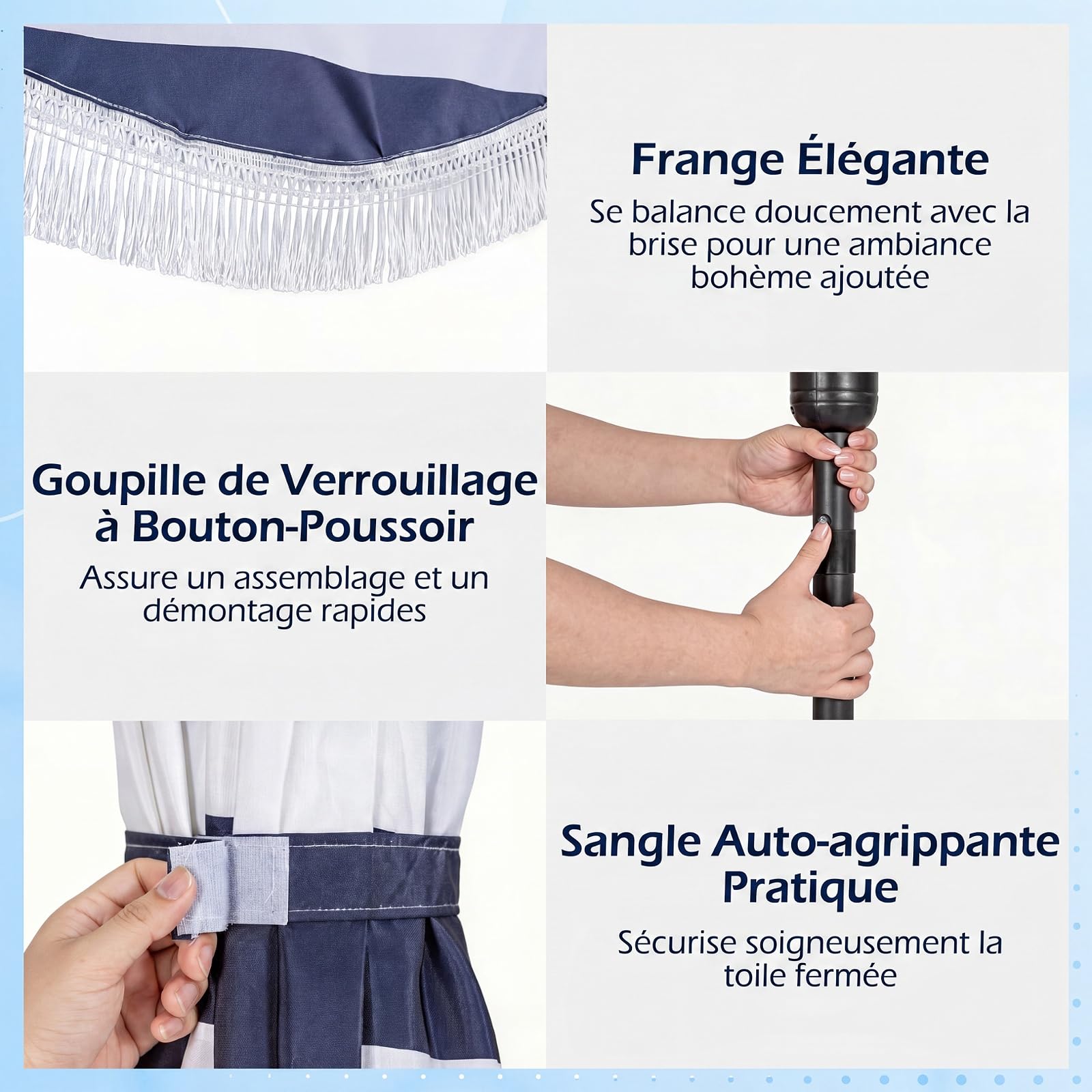 COSTWAY Parasol de Jardin Exterieur sans Pied Ø2,7M, Parasol Plage à Volants avec Franges, 30° Inclinaison, 8 Baleines, Manivelle, Tissu en Polyester, pour Piscine Balcon Terrasse