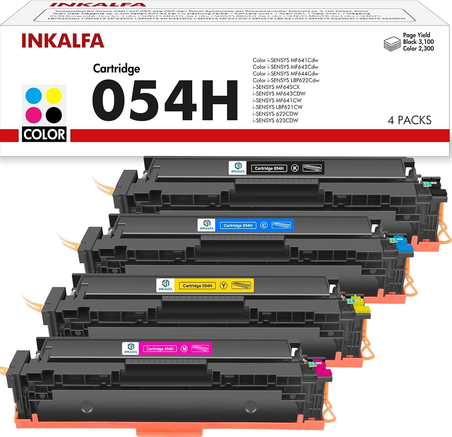 054H 054 Compatible with Canon i-SENSYS MF645Cx Toner for i-SENSYS MF643Cdw MF641Cw MF642Cdw MF644Cdw MF641CW LBP622Cdw 621CW 623CDW 622CDW CRG-054H CRG-054H 54 Black Cyan Yellow Magenta 4 Pack