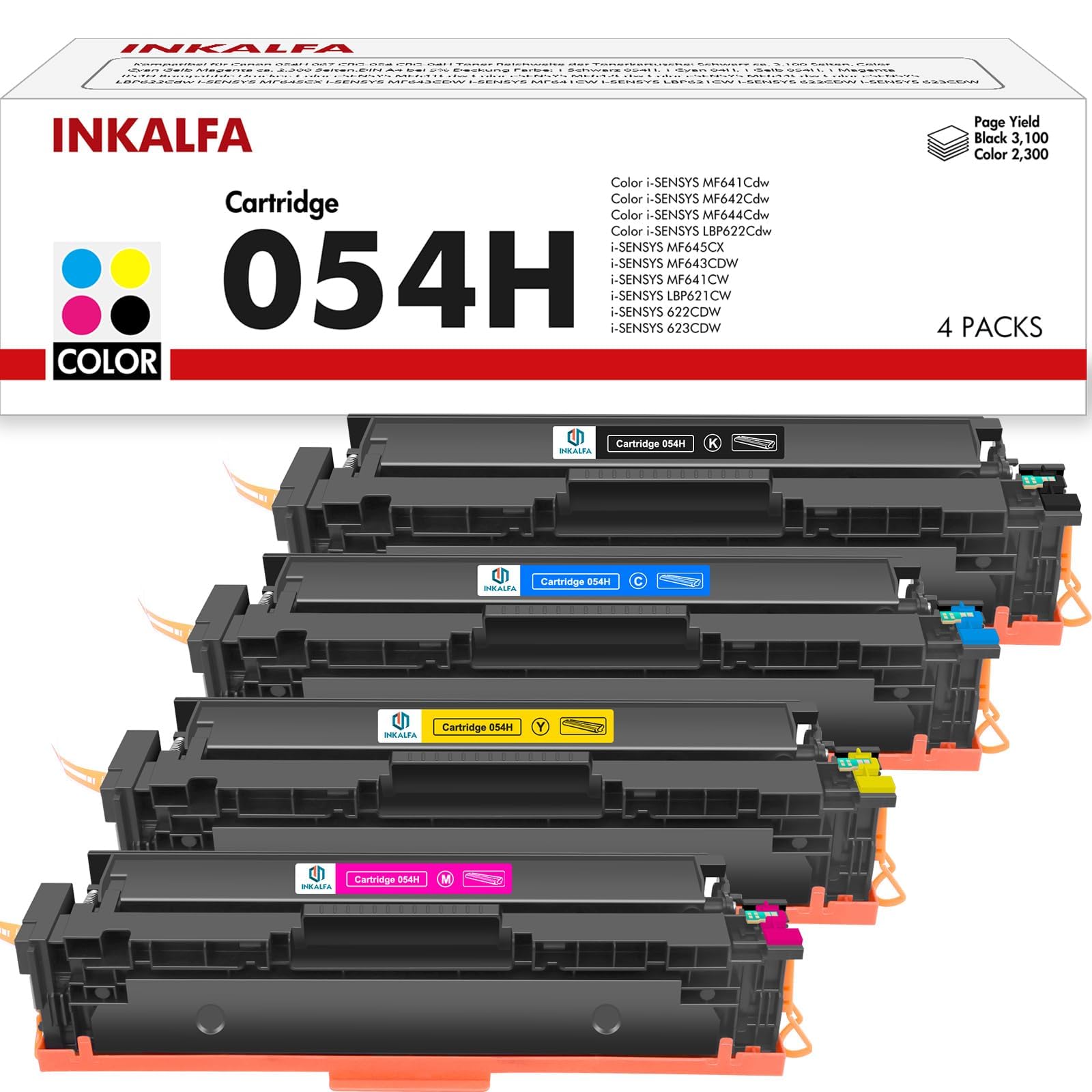 054H 054 Kompatibel für Canon i-SENSYS MF645Cx Toner für i-SENSYS MF643Cdw MF641Cw MF642Cdw MF644Cdw MF641CW LBP622Cdw 621CW 623CDW 622CDW CRG-054H CRG-054 Schwarz Cyan Gelb Magenta, 4er-Pack