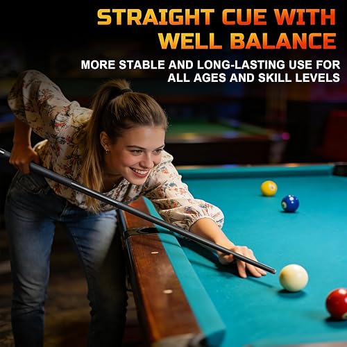 Miniatura 4 de KMISE Taco de piscina compuesto de grafito de fibra de vidrio, 20 onzas, 0.512 in, punta de taco de una sola pieza, 58 pulgadas, palo de billar