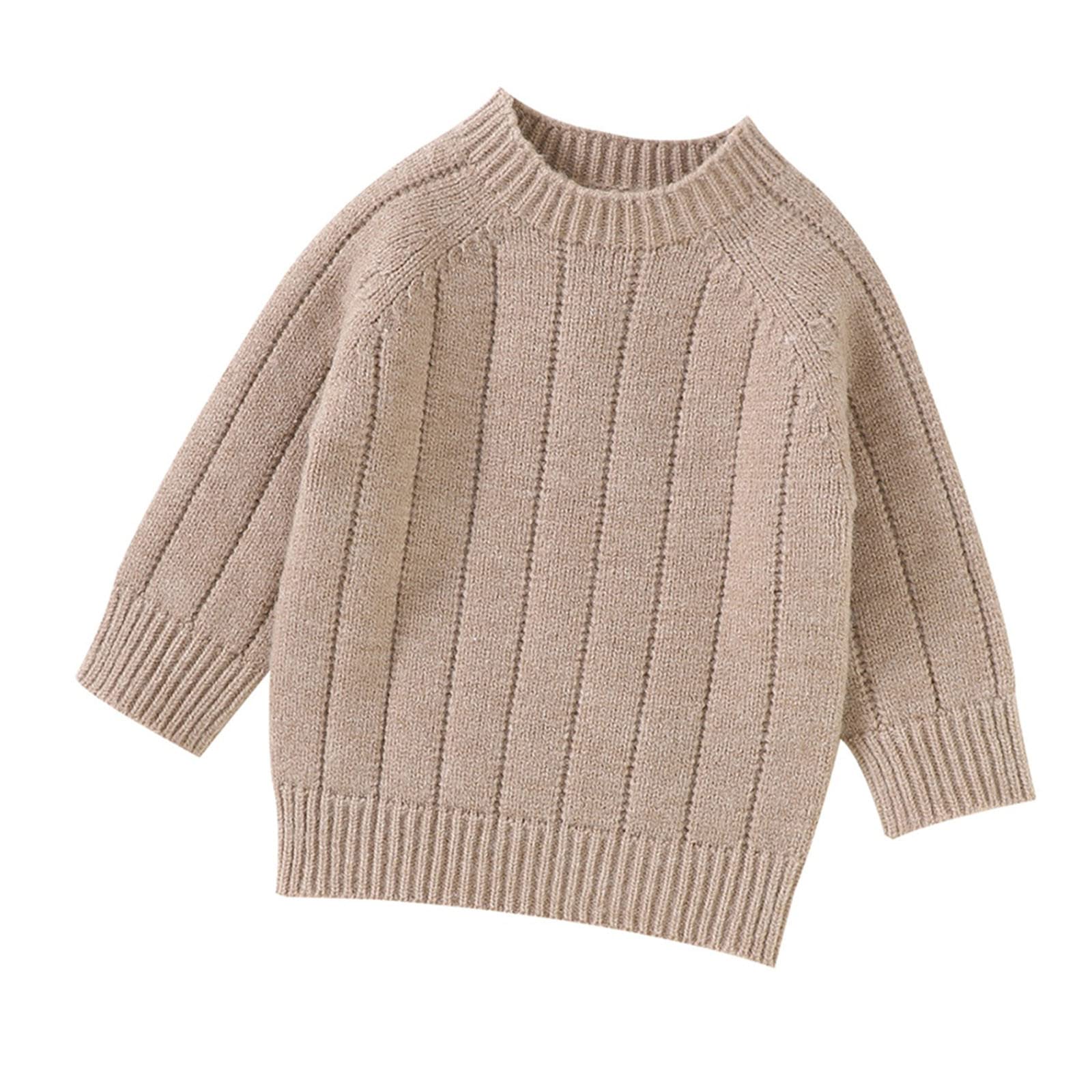 RNTOP Baby Girl Boy Knit Sweater Pullover Toddler Infant Crewneck Long Sleeve Sweatshirt Solid Warm (Khaki, 9-12 Months)