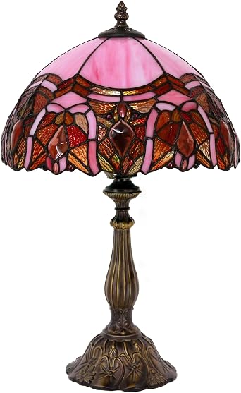 Tiffany Table Lamp Stained Glass Lamp 12X12X19 Inch Pink Jewelry | Antique Reading Light [Energy Class A]