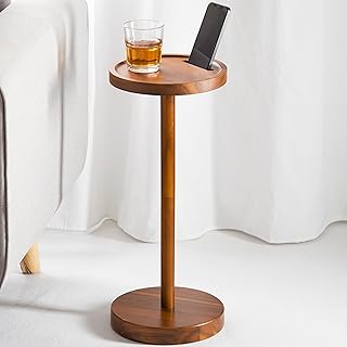 BLUEWEST Drink Table, 22" Tall Compact Side Table with Phone Slot and Weighted Base, Durable Pedestal Table Accent for Living Room, Bedroom, or Office, Cocktail and Martin (1, Acacia)