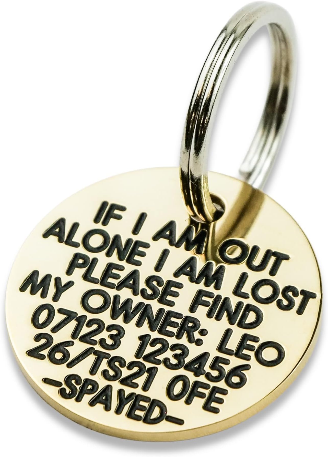 Engraved Dog tag, Deeply Engraved, Solid Brass 27mm Circular Dog tag