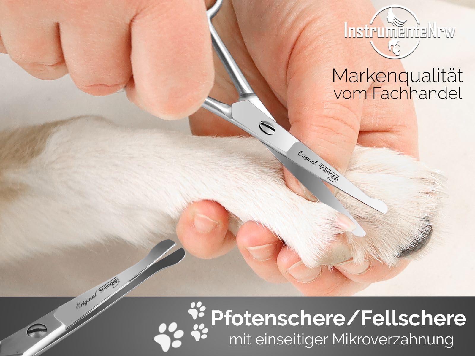 Pfotenschere Hunde Fellschere aus Solingen mit Mikroverzahnung, Haarschere mit gerader Schnittfläche und abgerundeten Spitzen 10,5 cm