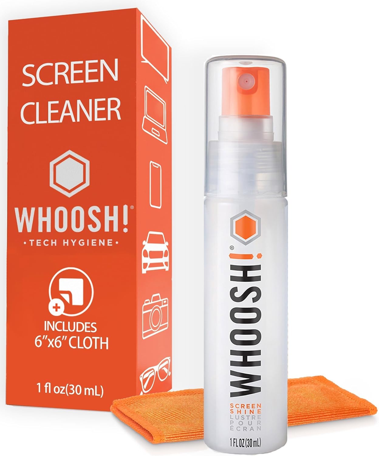 WHOOSH! Glasses Cleaner Spray - 30 ml + 1 Microfiber Cleaning Cloth ...