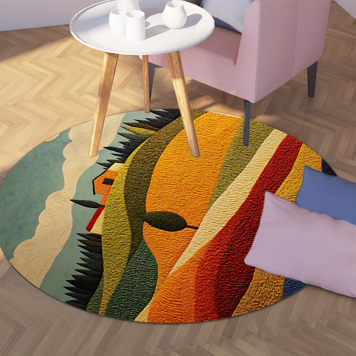 Tapis rond abstrait pour chambre d'enfant moderne et salon chaleureux
