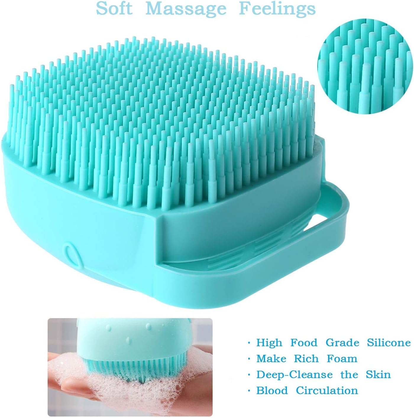 Eowhitu Body Brush for Shower, Silicone Massage Bath Brush with Soap Dispenser, Dry Skin Spa Brush, Scrubber Handle Looafh for Men Women Blue