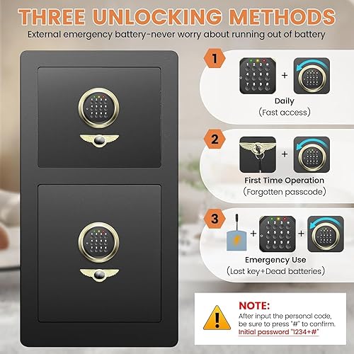 Miniatura 6 de Caja fuerte ignífuga extragrande de 8.9 pies cúbicos para el hogar, caja fuerte de doble puerta con compartimento interno, caja fuerte para el hogar