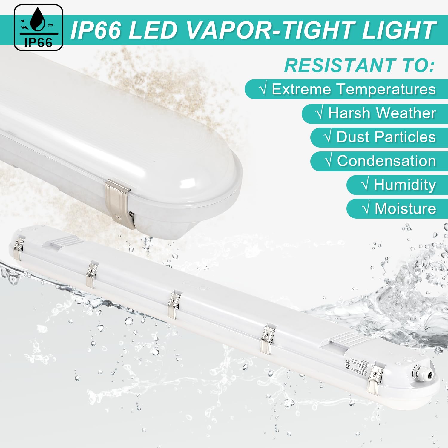 4FT LED Vapor Tight Light 3CCT 3-Wattage Selectable 40W 50W 60W 5200LM IP66 Waterproof Vapor Proof Fixture 100-277V — view 4