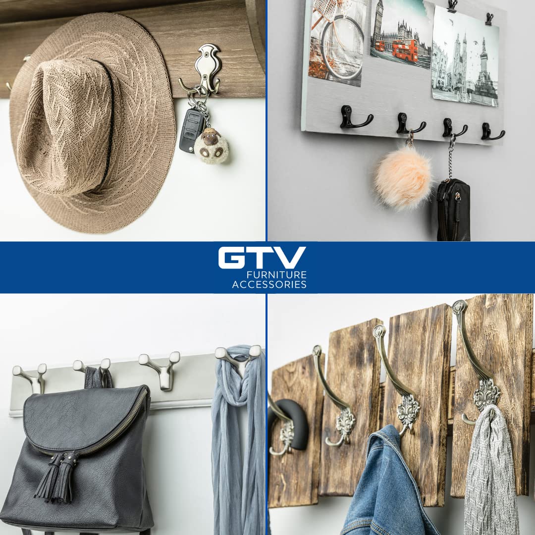 GTV - Wieszak na ubrania WALENCIA – powierzchnia: czarny matowy – na zewnątrz: 164 x 107 x 58 mm – wieszak na ubrania na drzwi, do łazienki, kuchni, korytarza, biura, "zrób to sam", metalowy haczyk,