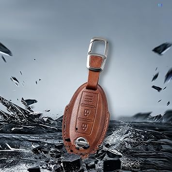 Car Key Cover Compatible with Nissan Qashqai J11 J12 Juke F15 X Trail T32 Micra K13 K14 Infiniti Q50 QX60 EX35 FX45 Brown Protective Key Fob Case