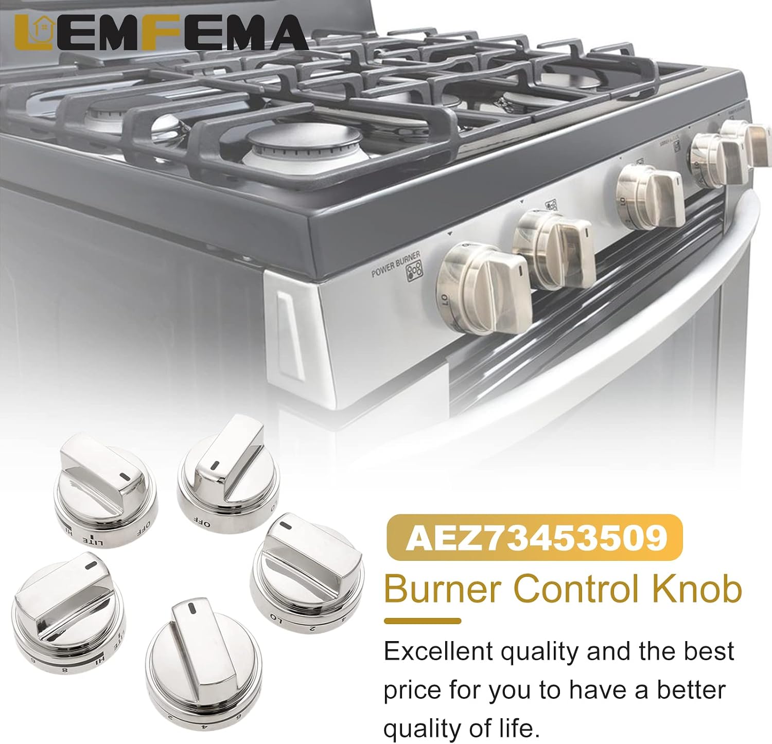 AEZ73453509 Range Burner Control Knob, Compatible with LG Oven Stove knobs, Replaces AEZ72909008, AP5669773,AEZ73093308, AEZ72909013, AEZ72909007(5pcs)