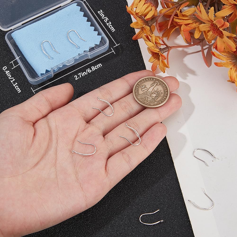 Beebeecraft 1 Box 10Pcs 925 Sterling Silver Earring Hooks Hypoallergenic Fish Hooks with 1.4mm Hole and 1Pcs Silver Polishing Cloth for Jewelry Making Earring Supplies