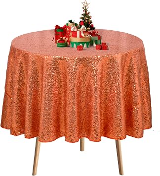 DUOBAO Table Cloths 72 Inch Round Orange Sequin Tablecloth Wedding Sequins Tablecloths Overlay Rounds Dining Tables Cover Christmas Decor