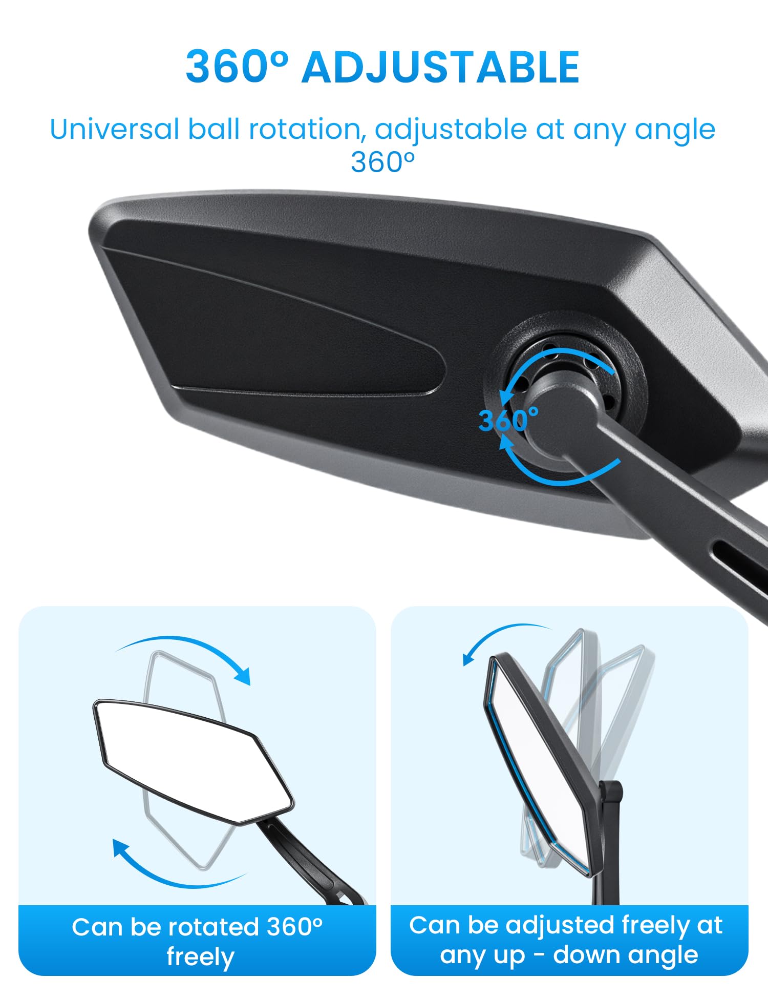 Bike Mirror Handlebar Mount 360° Adjustable 2pcs, Accessories Bike Side Mirror, E Bike Mirrors for Handlebars, Scooter Mirrors for Handlebars with Scratch Resistant Glass, E Bike Rear View Mirror