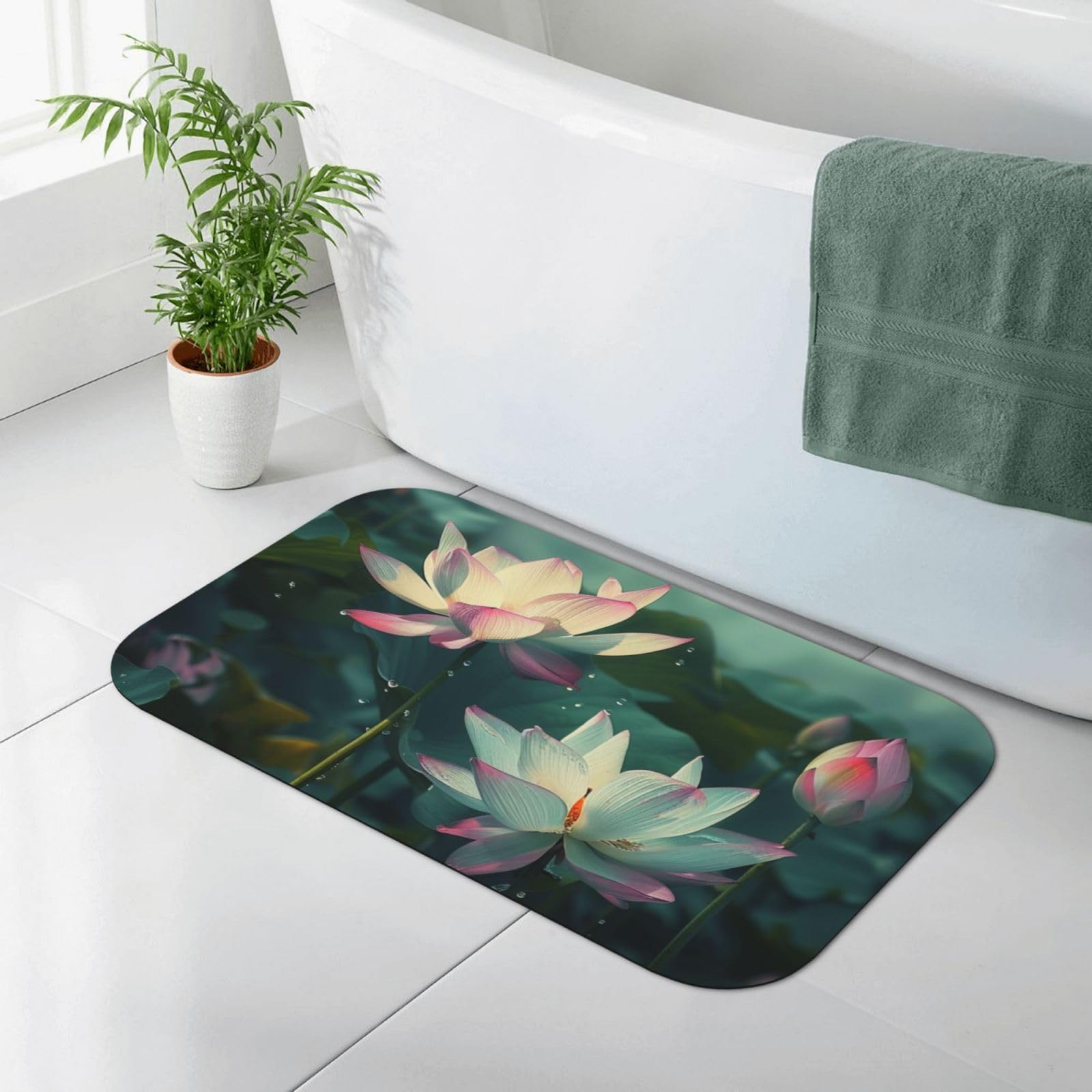 Tapis de bain antidérapant et ultra absorbant fleurs sous la pluie 80x128cm