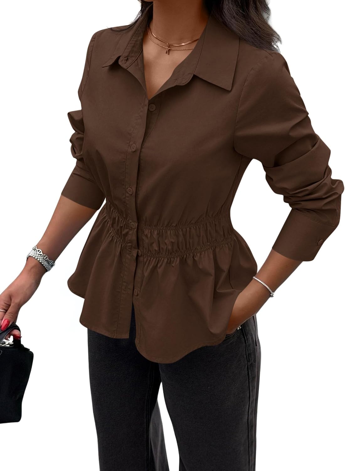 PRETTYGARDEN Women's Peplum Button Down Work Shirts