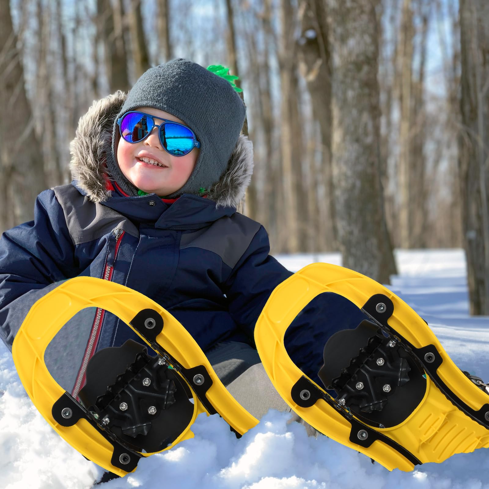 COSTWAY Set de Raquettes à Neige Légères & Bâtons de Trekking pour Adultes/Enfants Jeunes, Fixations à Cliquet Réglables Barre Pivotante Pointure 26-38/35-45, Charge 36-90 KG