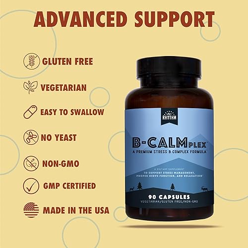 Miniatura 5 de Natural Rhythm B-CALMplex, mezcla única de vitaminas B, el complejo B apoya la función nerviosa adecuada y la relajación, suministro de 3 meses, 90