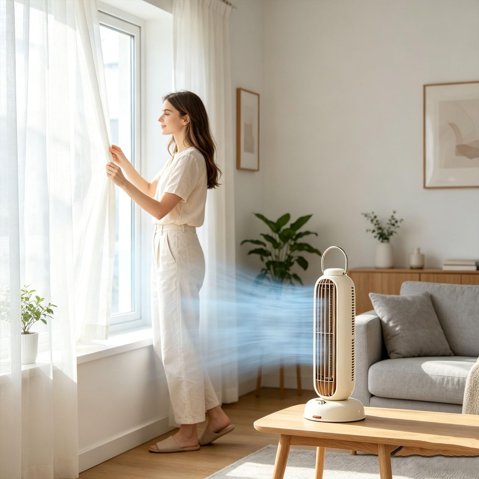 Generisch Ventilatore compatto per camera da letto per interni, ventilatore da tavolo portatile con 4 livelli di inclinazione di 90°, funzione aroma silenzioso, design con pulsante per (B, 12 x 13 x