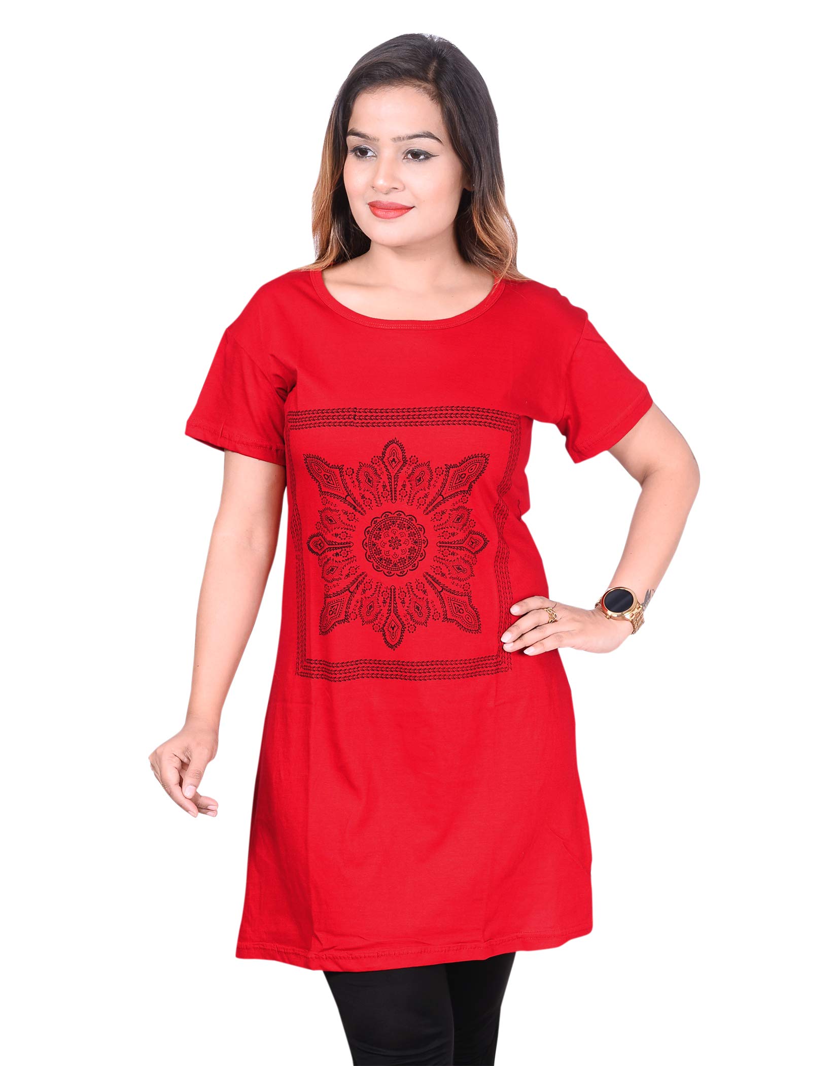 RAMYA COLLECTION Women's Long T-Shirt Beautiful (RED3)